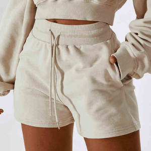 Shorts de punto negros de cintura alta para mujer con cordón y bolsillos, ajuste informal y transpirable - Product Image 3