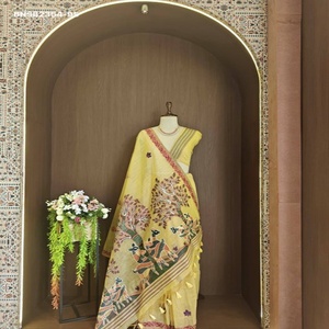 Sari de Algodón Muga Suave de Primera Calidad con Tejido de Flores Dispersas y Motivos de Árboles y Animales, Proveedor Mundial - Product Image 1
