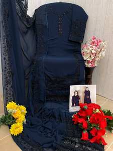 ผ้าจอร์เจียแบบหนักมีสไตล์ชัลวาร์คาเมซปักลายด้วยการเย็บลำดับจารีตะเข็บที่มีผ้าไหมดูกัตเย็บปะต่อสำหรับฤดูหนาว - Product Image 4