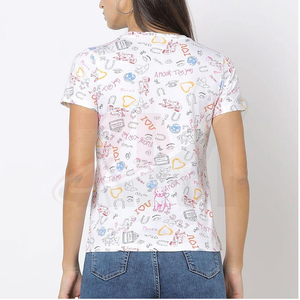 T-shirt blanc imprimé à col rond et manches courtes pour femme, coupe classique, en coton, décontracté, printemps-été, jersey tricoté respirant - Product Image 2