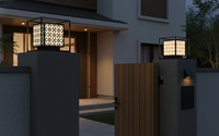 Lámpara de Pilar para Puerta E27 IP65 para Exterior/Pared/Villa/Jardín, Montaje Empotrado, Diseño Auto Cad, 220V (10%), 300 lm LED Negro CM Decor