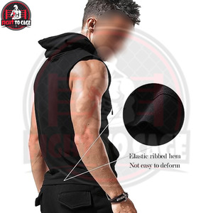 Débardeur à capuche sans manches pour homme, collection automne 2026, idéal pour l'entraînement en salle de sport, la musculation, coupe musclée, noir, en polyester/coton respirant - Product Image 2