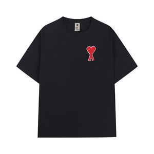 Chemise décontractée en flanelle noire pour homme, à double boutonnage, avec logo imprimé cœur rouge, manches courtes, été, ODM, 100 % grandes tailles - Product Image 1