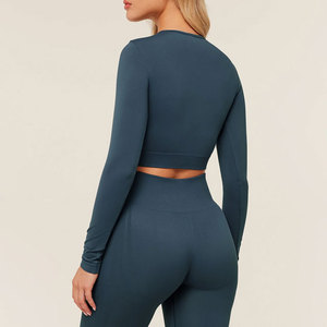 Nueva Camiseta Deportiva Personalizada para Mujer, Top Corto de Manga Larga, Ajustada al Cuerpo, Cómoda, Elástica, para Correr, Gimnasio y Entrenamiento - Product Image 2