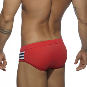 Shorts de bain mi-longs décontractés pour hommes adultes, taille élastique, couleur rouge unie, écologiques, 100 % polyester, pour l'été et le surf - Product Image 6