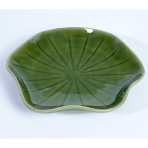 Small Olive <b>Green</b> Lotus Shape Ceramic Plate Japandi Design Handmade Non-Toxic for Sushi Dessert Cafe HORECA Tableware - Product Image 2