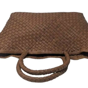 Luxury Handmade Leather Tote Brown Braided Shoulder Bag for Women - Product Image 1