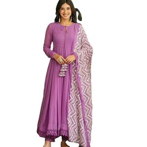 El último diseñador Heavy Faux Georgette con vestido de trabajo de secuencia de bordado pesado por Fab Zone - Product Image 1