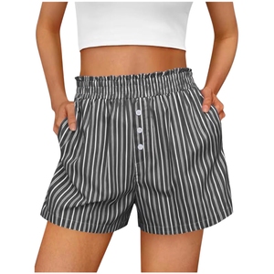 Shorts décontractés d'été pour femmes, élégants, respirants, 100 % coton, avec boutons sur le devant, coupe confortable, coutures durables - Product Image 1