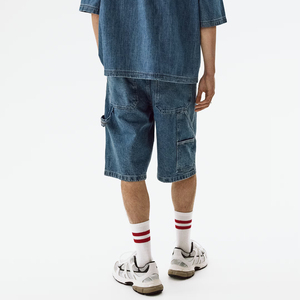 Shorts cargo en jean pour homme, taille mi-haute, délavage clair, en coton, style décontracté d'été avec poches, tissu tissé avec surpiqûres - Product Image 5