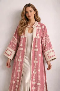 Chaqueta Larga de Terciopelo Rosa Vintage para Mujer, Estilo Suzani, Bordado Floral, Bohemio, Manga Larga, Cuello Alto, Ropa de Abrigo de Invierno - Product Image 2