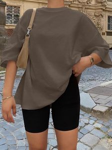 Camiseta Holgada de Cuello Redondo y Manga Corta para Mujer, 100% Algodón Jersey, Color Sólido, Transpirable, para Todas las Temporadas - Product Image 5