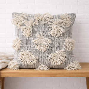 Cojín Decorativo Floral Botánico de 50 × 50 cm, Funda de Cojín Bohemia de Algodón con Motivos de Hojas en Relieve, Adorno Decorativo Premium - Product Image 1