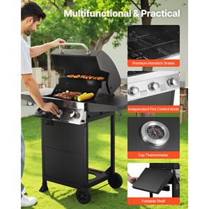 Parrilla de Gas Propano con 3 Quemadores, Área de Asado de 338 Pulgadas Cuadradas, Parrilla de Acero al Carbono Esmaltado, 36,000 BTU para Exteriores, Barbacoa de 36,000 BTU - Product Image 5