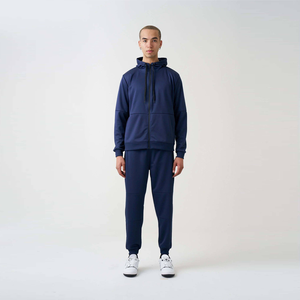 Survêtement à capuche pour homme, noir et rouge, avec blocs de couleur, sweat-shirt à fermeture éclair à manches longues, pantalon de jogging, style sportif, vêtements d'automne - Product Image 3