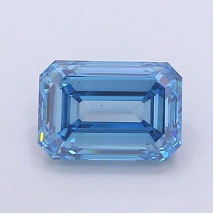 Bague de fiançailles de luxe avec pierre centrale en diamant CVD de laboratoire, taille émeraude, bleu vif fantaisie, 3,06 carats, clarté VS2, polissage excellent - Product Image 1