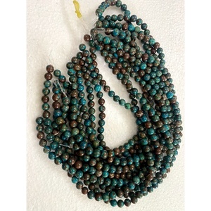 Perles rondes en crystaux naturels de crisocolle de première qualité, en gros, pour bijoux fantaisie et Feng Shui - Product Image 3