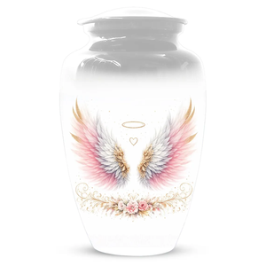 White Aluminum Cremation Urn Angel Wings Memorial <b>Keepsake</b> Vase Decorative <b>Ashes</b> Container <b>for</b> Adult - Product Image 1