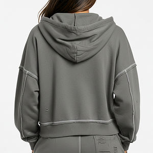 Sudadera con Capucha para Mujer, Diseño Moderno, Estilo Urbano, Vintage, con Logotipo Personalizado, Sudadera Elegante para Invierno, Costuras en Contraste, Servicio OEM - Product Image 6