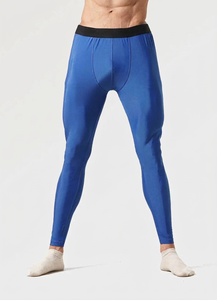 <b>Men's</b> Blue Full Length <b>Compression</b> Leggings Solid Color Elastic Waist 85% Polyester Material 180g Athletic <b>Tights</b> - Product Image 4