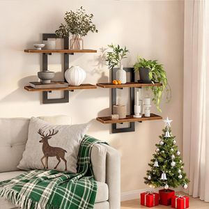 Estantes Flotantes de Pared de 2 Niveles de 15 Pulgadas, Juego de Estantes Colgantes para Baño y Sala de Estar - Product Image 5