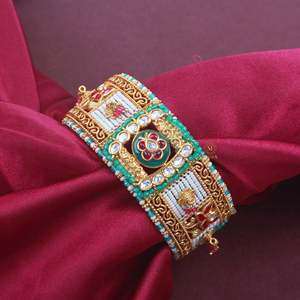 Antique Designer Gold Plated Bezel Set Diamond Bangle Bracelet in Zinc Alloy Unisex - Product Image 2