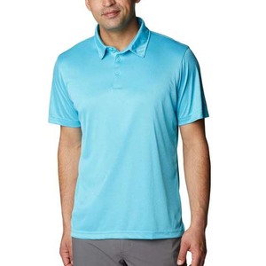เสื้อโปโลแขนสั้นสีทึบสำหรับผู้ชายผ้าถักลำลองสีฟ้าอ่อน - Product Image 1