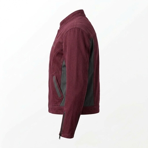 Chaqueta de motociclista para hombre de lona lavada color burdeos con paneles laterales personalizados con cremallera, estilo Cafe Racer, informal, para motociclistas. - Product Image 4
