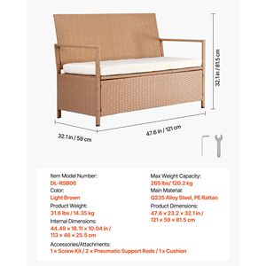 2-<b>Person</b> Outdoor Storage Bench 70-Gal Weatherproof PE Rattan Deck Box with <b>Cushion</b> Supports 265 Lbs-for Hotels Parks - Product Image 5