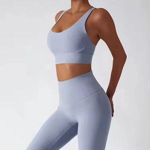 High Waist Yoga Set 2 Piece Women Workout Clothes Seamless Ribbed Leggings and Sports Bra Neon Patchwork Gym Fitness Activewear - Product Image 4