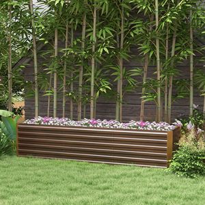 Kit Letto da Giardino Rialzato Zincato 8x2x2ft, Contenitore in Legno Marrone Scuro con Bordo di Sicurezza per Fiori, Erbe e Verdure, Peso 5kg - Product Image 2