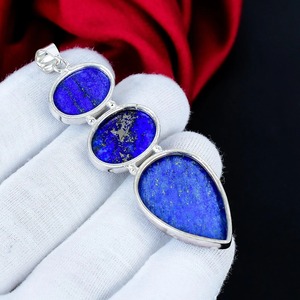 Colgante de Plata de Ley 925 con Triple Piedra de Lapislázuli en Engaste de Bisel, Hecho a Mano por Diseñador, Joyería para Mujer, Venta al por Mayor, Regalo - Product Image 4