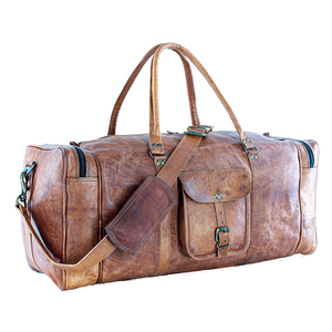 100% Genuine <b>Leather</b> Brown Waterproof <b>Duffle</b> Travel Overnight Weekend Gym Sports Unisex Comfortable Light Weight Customizable - Product Image 1