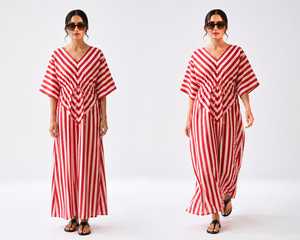 Classic Women Bohemian Flared Stripe Print <b>Kaftan</b> Dress Luxury Cotton Loungewear Wholesale Loose <b>Beach</b> Maxi Plus Size Outfits - Product Image 1