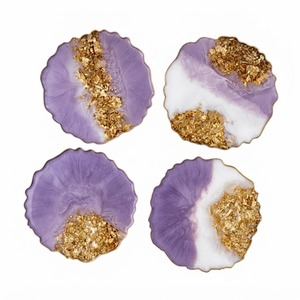 Juego de posavasos de resina de lujo con geodas rosas al por mayor, tapete irregular redondo de ágata personalizado con copos de lámina dorada para bodas y fiestas de lujo - Product Image 2