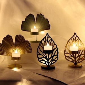 Nordic <b>Leaf</b> Wrought Iron Tea <b>Light</b> Holder Golden Finish Decorative Candle Holder for Living Room Tabletop Home Decor - Product Image 5