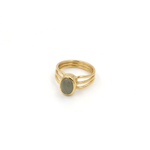 Grey Chalcedony <b>Ring</b> Oval Checker Cut – Handmade Gold Plated Gemstone <b>Ring</b>, Minimalist Grey Stone Statement <b>Ring</b>, Boho Jewelry - Product Image 2