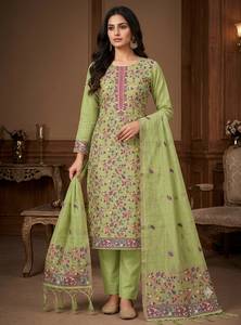 Conjunto de traje Anarkali de algodón crema bordado para mujer Noor, corte regular, ropa tradicional india y pakistaní, informal, para todas las estaciones - Product Image 5