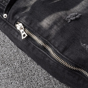 Jeans de Diseño para Hombre, Estilo Recto, Lavado Negro, Ajustados, con Bolsillos con Cremallera Elegantes, Estilo Urbano - Product Image 3