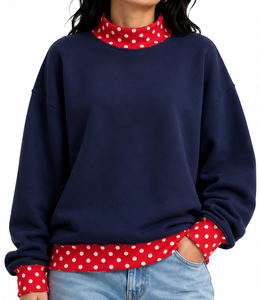 Custom Women's Oversized <b>Mock</b> <b>Neck</b> Sweatshirt Letter Applique Gingham Sleeve Casual Drop Shoulder <b>Top</b> - Product Image 4