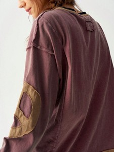 Vintage Washed Oversized Women's Sweatshirt Custom Elbow Patch Applique Contrast Layered Hem Hoodies Custom Logo Bulk Order - Product Image 4