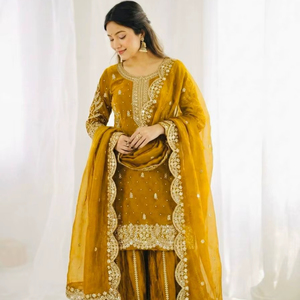 Conjunto de Traje Palazzo Bordado de Lujo para Mujer, Calidad de Exportación - Product Image 1