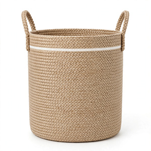 Cesto de Ropa Sucia Ecológico de Yute con Forma de Cilindro y Asas, Diseño Moderno para Almacenamiento de Ropa Sucia, Exportación BD - Product Image 3