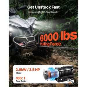 Verricello Elettrico 12V DC con Cavo Sintetico da 0,24 x 49,2 ft, Capacità di Carico 6000 Lbs, per ATV/UTV, Controllo Remoto Wireless e Cablato, Impermeabile IP55 - Product Image 2