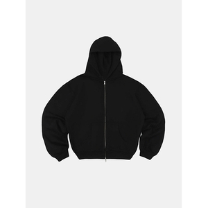 Sweat à capuche zippé court surdimensionné pour homme, en molleton épais 360 GSM, 100% coton écologique, imperméable, couleur unie, idéal pour l'hiver - Product Image 2