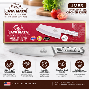 มีดเชฟ JAYA MATA JM83 สแตนเลสสตีล ขนาด 7.5 นิ้ว ผิวขัดเงา ความแข็งสูง สำหรับคนถนัดขวา ดีไซน์ทันสมัย มีดทำครัว - Product Image 6
