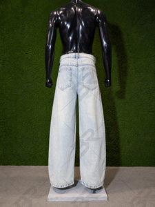 Jean en denim délavé taille haute pour homme, coupe ample, jambe large, tissé uni, léger, en coton, idéal pour le printemps - Product Image 4
