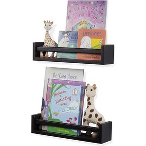 Set di 2 Mensole Galleggianti in Legno Nero per Cameretta, Organizzatore di Giocattoli per Bambini e Adolescenti, Decorazione Murale - Product Image 3