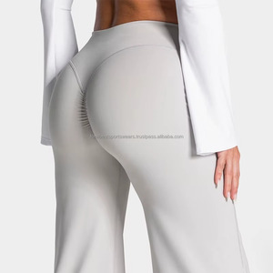 High Waist Seamless Solid Color Yoga <b>Leggings</b> Hollow Design Full Length <b>Flared</b> Leg Activewear Women's Sportswear 220g Customized - Product Image 4