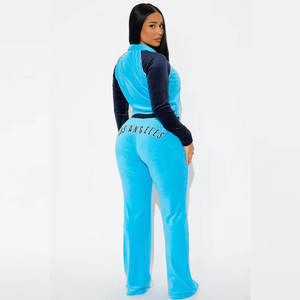 Women Two Piece <b>Velour</b> <b>Tracksuit</b> Set Long Sleeve Zip Up Jacket and Flare Pants Casual Loungewear Sportswear - Product Image 2